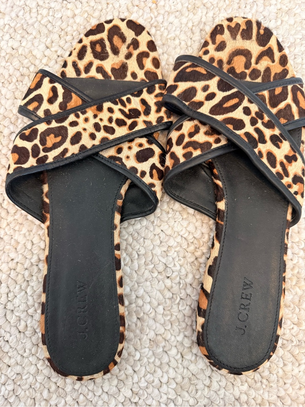 J. Crew Leopard-Print Crisscross Slide Sandals in Brown & Black